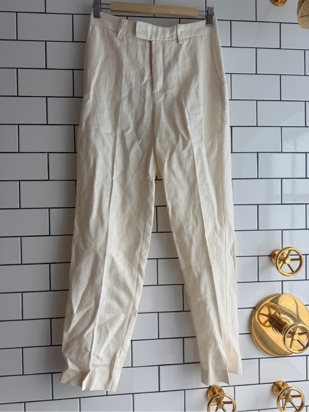 Mango Cream Straight-Leg Linen Pants - Picture 3 of 5